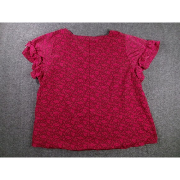 Lane Bryant Blouse Women 26 Red Floral Ruffle Sleeve Causal Flowy Boho Costal - Picture 9 of 10